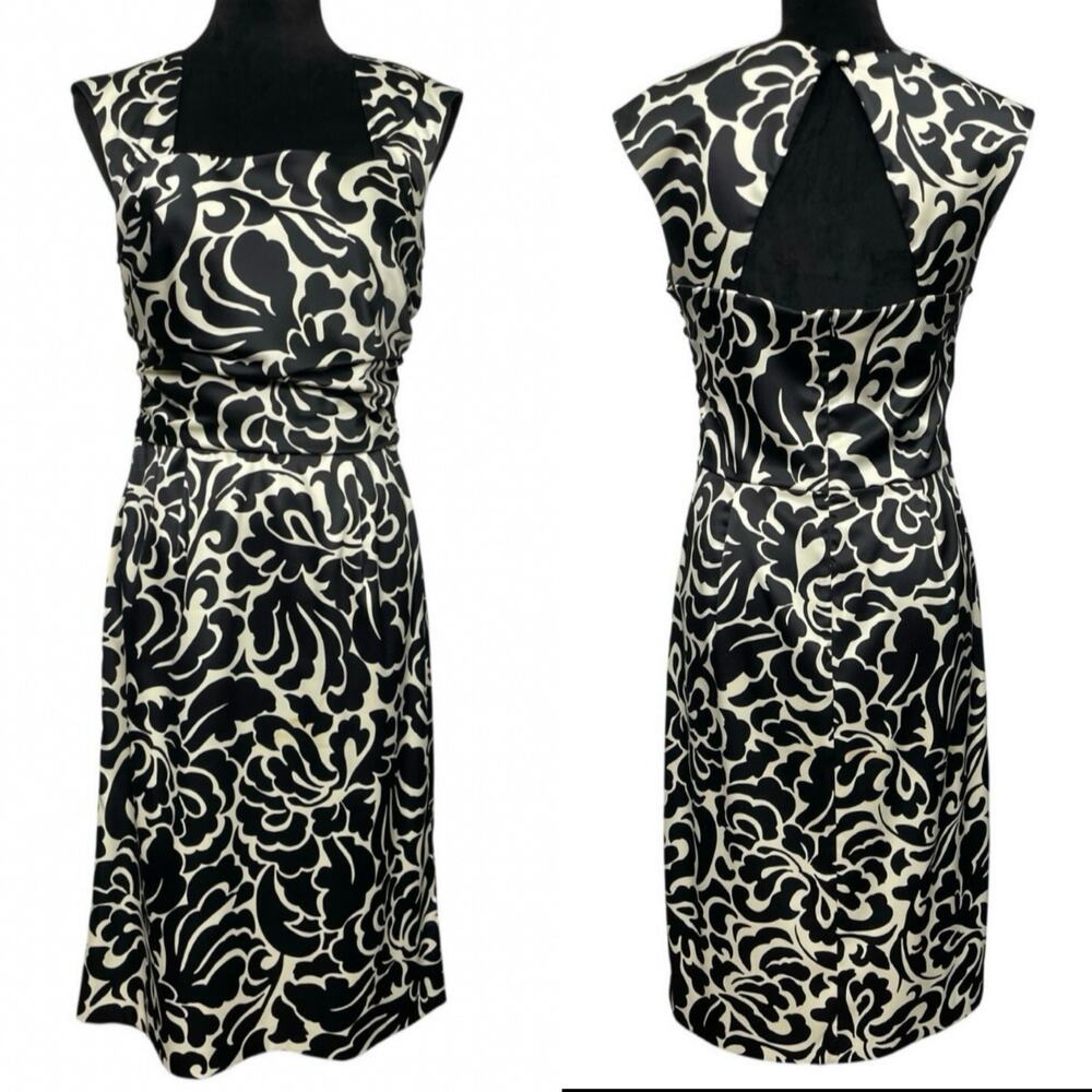 EUC - Donna Ricco Black-White Sleeveless Floral Sheath Dress